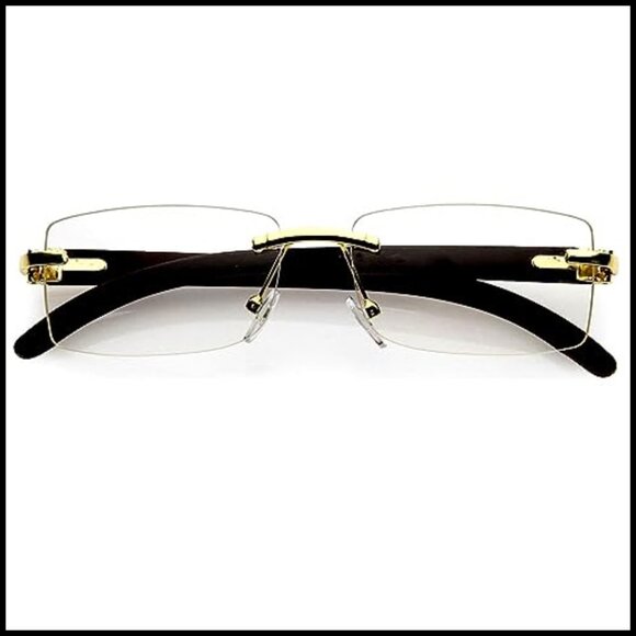 Rimless Rectangle Sunglasses Gold Frame Retro Y2K Trendy Unisex Fashion main image 5